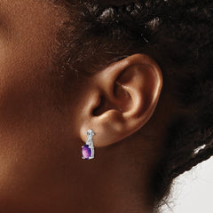 14k White Gold Oval Amethyst and Diamond Earrings