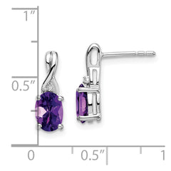 14k White Gold Oval Amethyst and Diamond Earrings