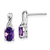 14k White Gold Oval Amethyst and Diamond Earrings