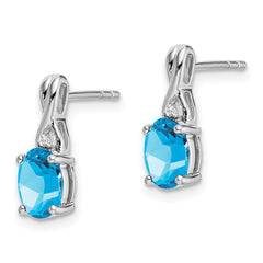 14k White Gold Oval Blue Topaz and Diamond Earrings
