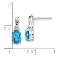 14k White Gold Oval Blue Topaz and Diamond Earrings