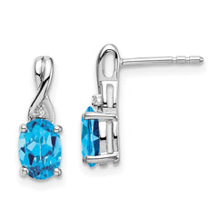 14k White Gold Oval Blue Topaz and Diamond Earrings