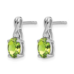 14k White Gold Oval Peridot and Diamond Earrings - 2
