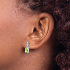 14k White Gold Oval Peridot and Diamond Earrings - 2