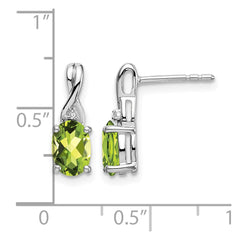 14k White Gold Oval Peridot and Diamond Earrings - 2