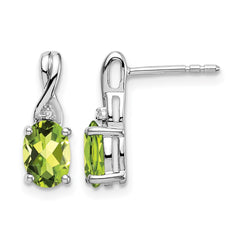 14k White Gold Oval Peridot and Diamond Earrings - 2