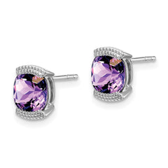 14k White Gold Amethyst Post Earrings - 2