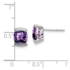 14k White Gold Amethyst Post Earrings - 2