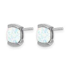 14k White Gold Created Opal Post Earrings