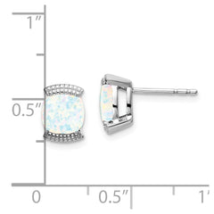 14k White Gold Created Opal Post Earrings