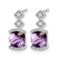 14k White Gold Amethyst and Diamond Earrings - 2