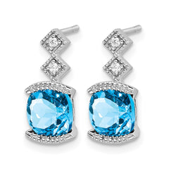 14k White Gold Blue Topaz and Diamond Earrings - 4