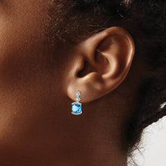 14k White Gold Blue Topaz and Diamond Earrings - 4