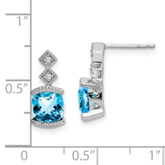 14k White Gold Blue Topaz and Diamond Earrings - 4