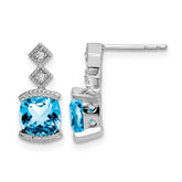 14k White Gold Blue Topaz and Diamond Earrings - 4