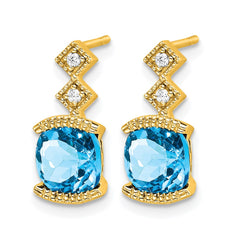 14k Blue Topaz and Diamond Earrings - 2