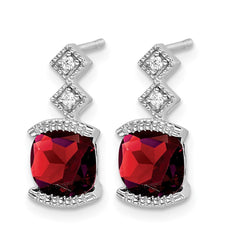 14k White Gold Garnet and Diamond Earrings - 2