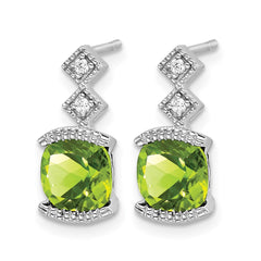 14k White Gold Peridot and Diamond Earrings - 4