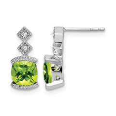 14k White Gold Peridot and Diamond Earrings - 4