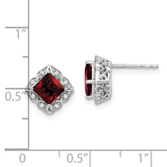 14k White Gold Square Garnet and Diamond Earrings