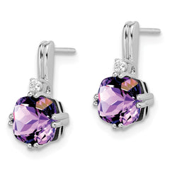 14k White Gold Cushion Amethyst and Diamond Earrings