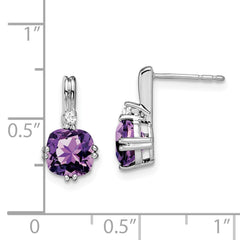 14k White Gold Cushion Amethyst and Diamond Earrings