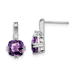 14k White Gold Cushion Amethyst and Diamond Earrings