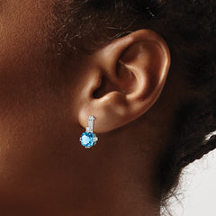 14k White Gold Cushion Blue Topaz and Diamond Earrings