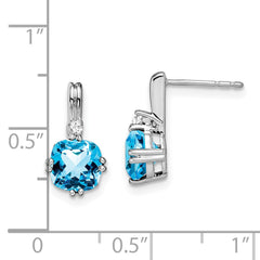 14k White Gold Cushion Blue Topaz and Diamond Earrings