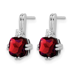 14k White Gold Cushion Garnet and Diamond Earrings - 2