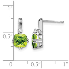 14k White Gold Cushion Peridot and Diamond Earrings