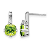 14k White Gold Cushion Peridot and Diamond Earrings