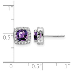 14k White Gold Cushion Amethyst and Diamond Halo Earrings