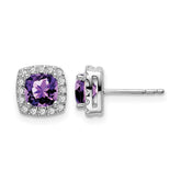 14k White Gold Cushion Amethyst and Diamond Halo Earrings
