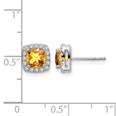 14k White Gold Cushion Citrine and Diamond Halo Earrings