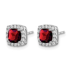 14k White Gold Cushion Garnet and Diamond Halo Earrings - 2