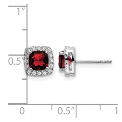 14k White Gold Cushion Garnet and Diamond Halo Earrings - 2