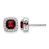 14k White Gold Cushion Garnet and Diamond Halo Earrings - 2