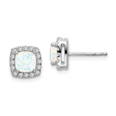 14k White Gold Cushion Created Opal and Diamond Halo Earrings