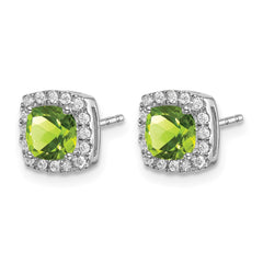 14k White Gold Cushion Peridot and Diamond Halo Earrings