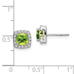 14k White Gold Cushion Peridot and Diamond Halo Earrings