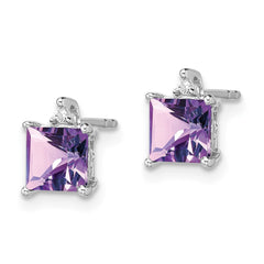 14k White Gold Princess Amethyst and Diamond Earrings