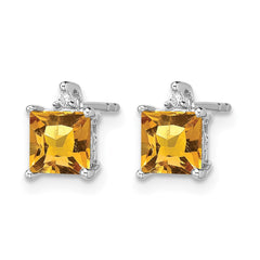14k White Gold Princess Citrine and Diamond Earrings