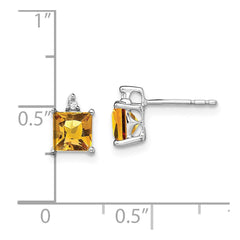 14k White Gold Princess Citrine and Diamond Earrings