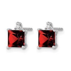 14k White Gold Princess Garnet and Diamond Earrings