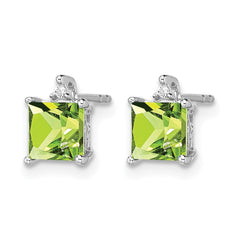 14k White Gold Princess Peridot and Diamond Earrings