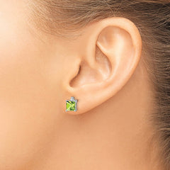 14k White Gold Princess Peridot and Diamond Earrings