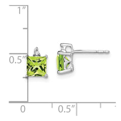 14k White Gold Princess Peridot and Diamond Earrings