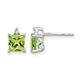 14k White Gold Princess Peridot and Diamond Earrings