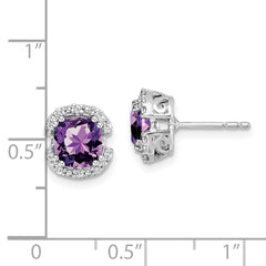 14k White Gold Cushion Amethyst and Diamond Halo Earrings - 2